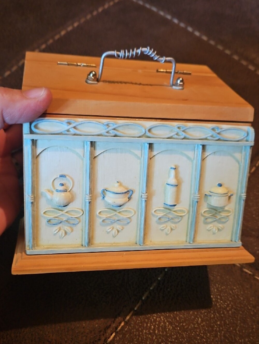 Wooden Recipe Box with Decorative Cottagcore Front in Cream and Natural Wood - Picture 4 of 13